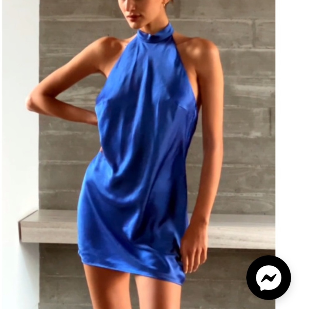 Mini open back halter dress. Blue. Dynamite. NWOT.